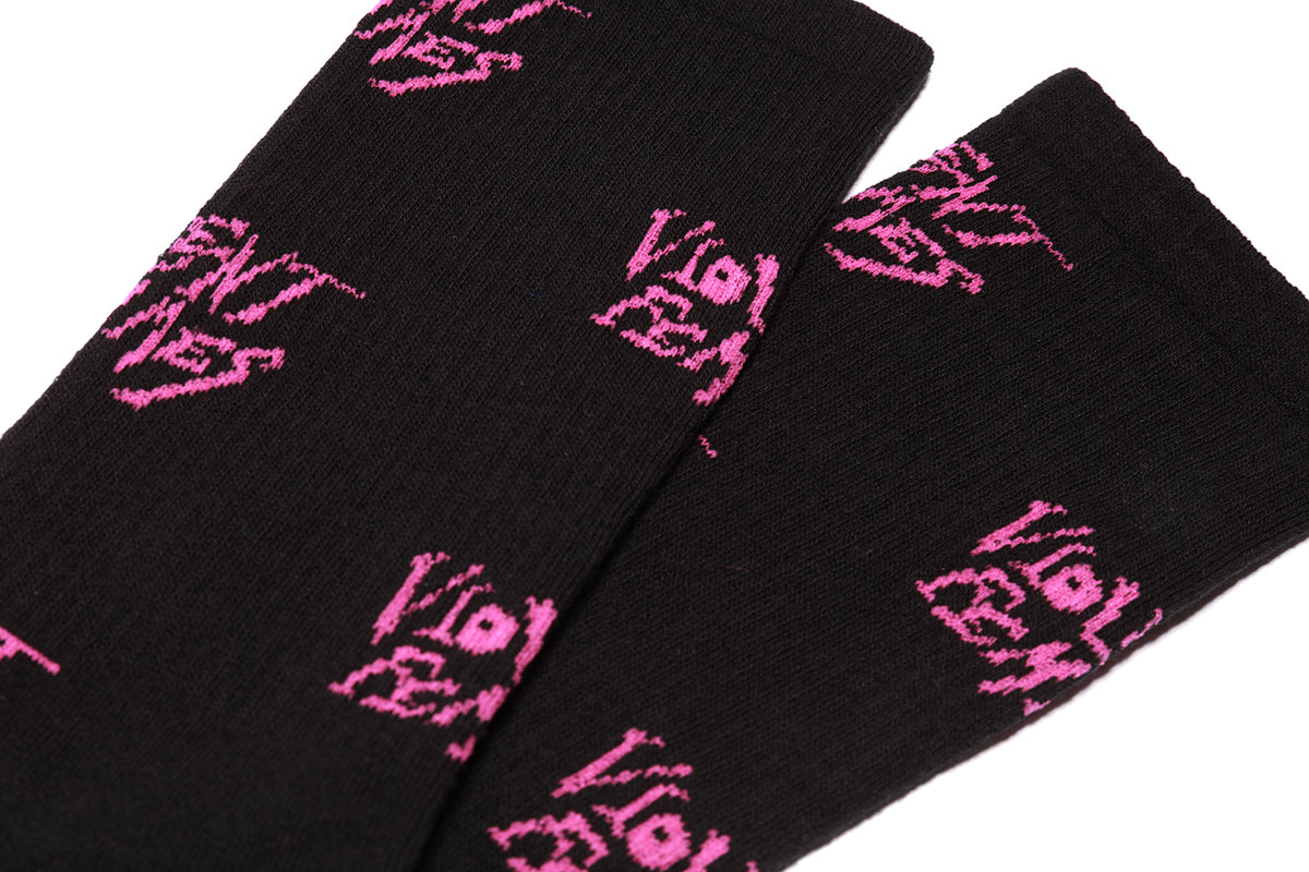 Stinky Logo Pattern Socks (Black/Pink)