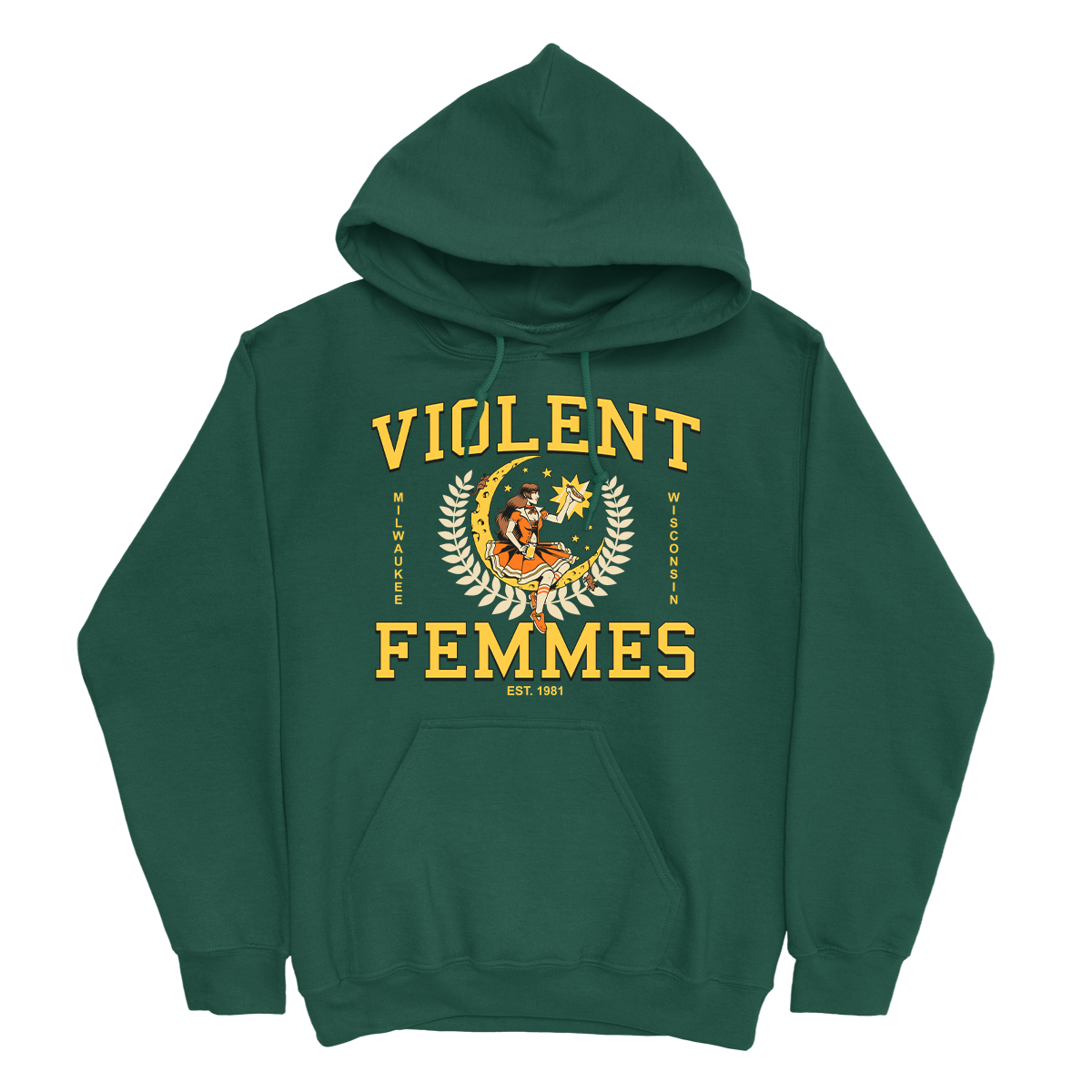 Varsity Moon Girl Crest Pullover Hoodie (Forest Green)